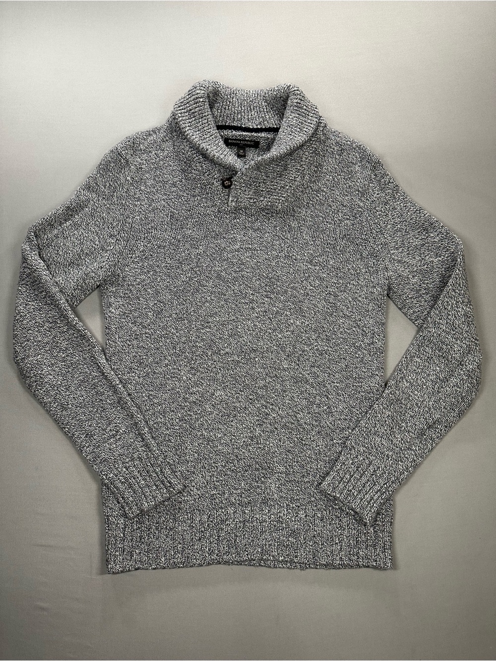 Banana Republic Factory Shawl Collar Sweater, Black & White Marled - Mens Medium